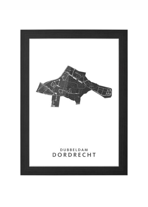 dordrecht wijkkaart poster ingelijst in zwarte lijst
