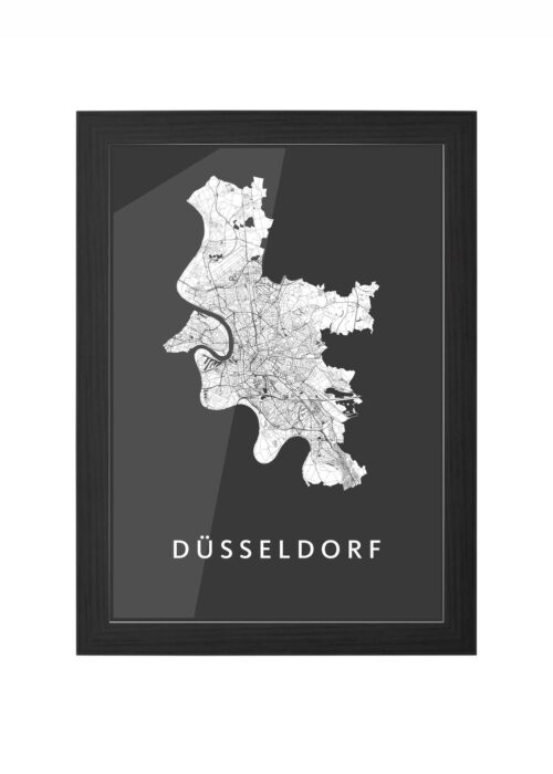 Düsseldorf Black Stadskaart Poster Kopen