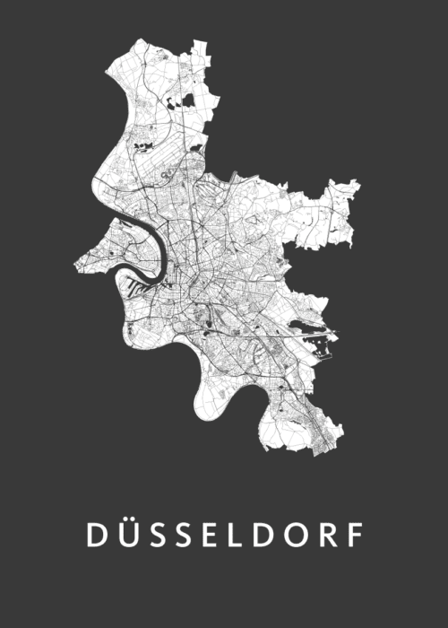 Düsseldorf Black Stadskaart Poster Kopen