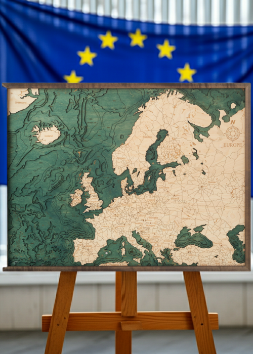 Europe 3D Reliëf Wandkaart van hout - Versie L