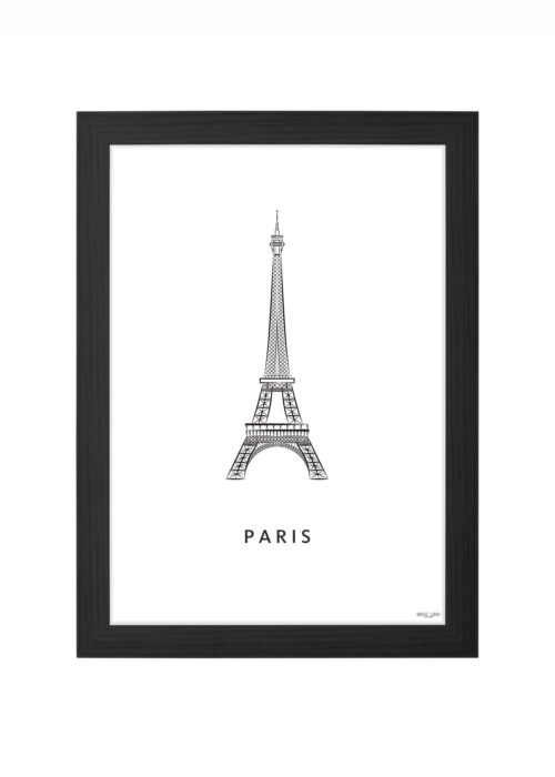 eiffeltoren stadskaart poster ingelijst in zwarte lijst