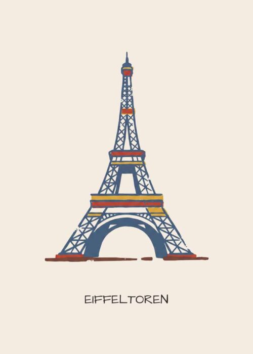 Eiffeltoren Parijs - Linosnede-stijl