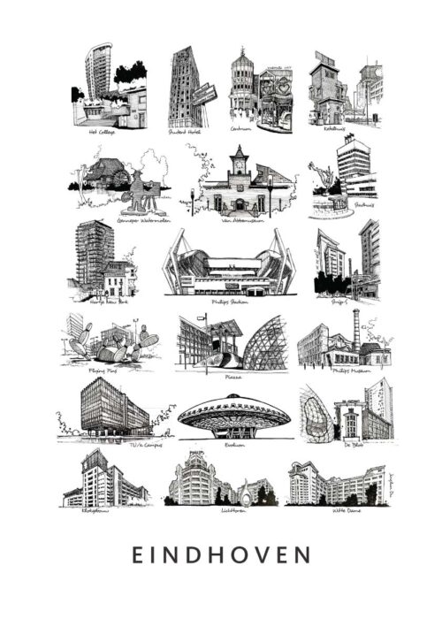 Stadsschets van Eindhoven lijntekening print