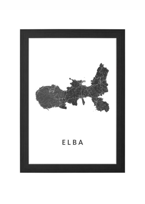 Elba Eiland kaart - Wit | Kunst in Kaart ingelijst in zwarte lijst