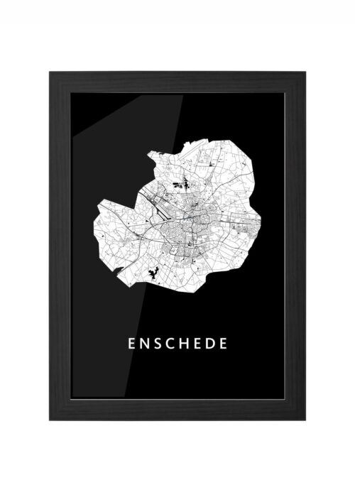 enschede stadskaart poster black ingelijst in zwarte lijst