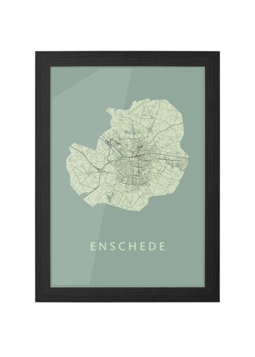 enschede stadskaart poster olive ingelijst in zwarte lijst