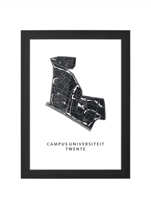 campus universiteit twente regiokaart poster ingelijst in zwarte lijst