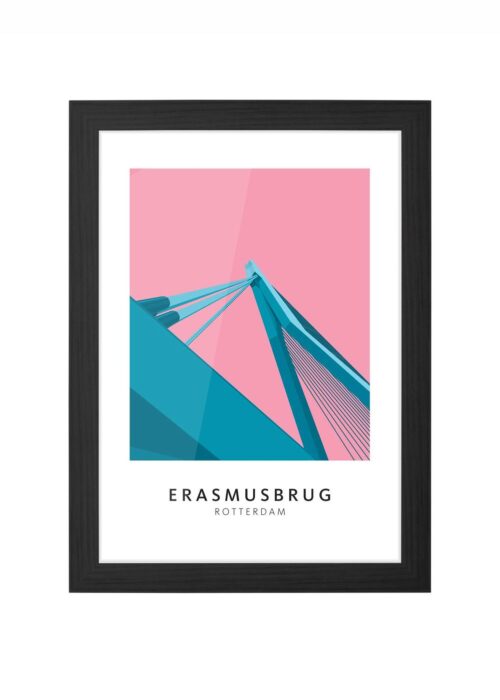 Erasmusbrug - Rotterdam - Pop Art Poster ingelijst in zwarte lijst