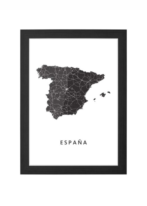 españa landkaart poster ingelijst in zwarte lijst