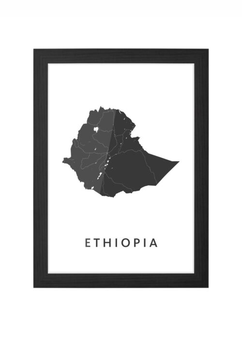 ethiopia landkaart poster ingelijst in zwarte lijst