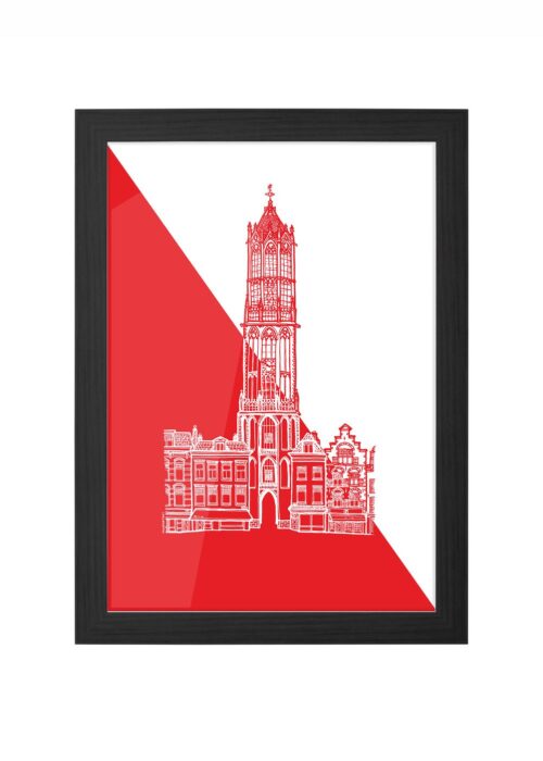domtoren lijntekening poster ingelijst in zwarte lijst