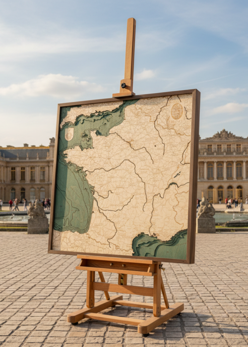France 3D Reliëf Wandkaart van hout - Versie L