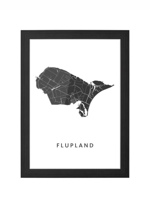 flupland eilandkaart poster ingelijst in zwarte lijst