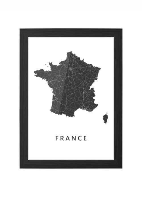 france landkaart poster ingelijst in zwarte lijst