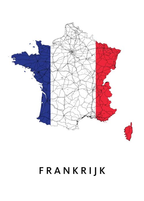 Frankrijk Landkaart Poster met Landvlag