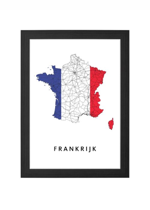 frankrijk landkaart poster landvlag ingelijst in zwarte lijst
