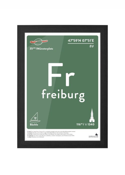 freiburg typografie poster ingelijst in zwarte lijst