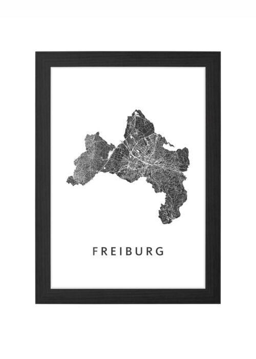 freiburg kaart poster ingelijst in zwarte lijst