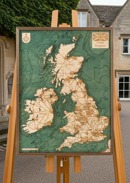 Great Britain / UK 3D Reliëf Wandkaart van hout - Versie L