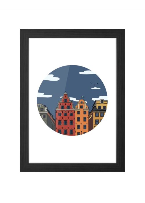 gamla stan icoon print poster ingelijst in zwarte lijst
