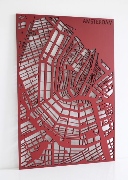 Houten Stadskaart Amsterdam Rood MDF