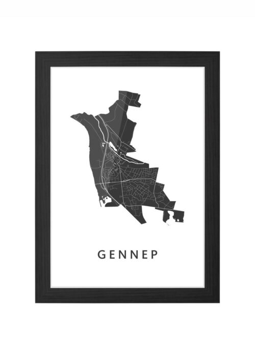 gennep stadskaart poster ingelijst in zwarte lijst