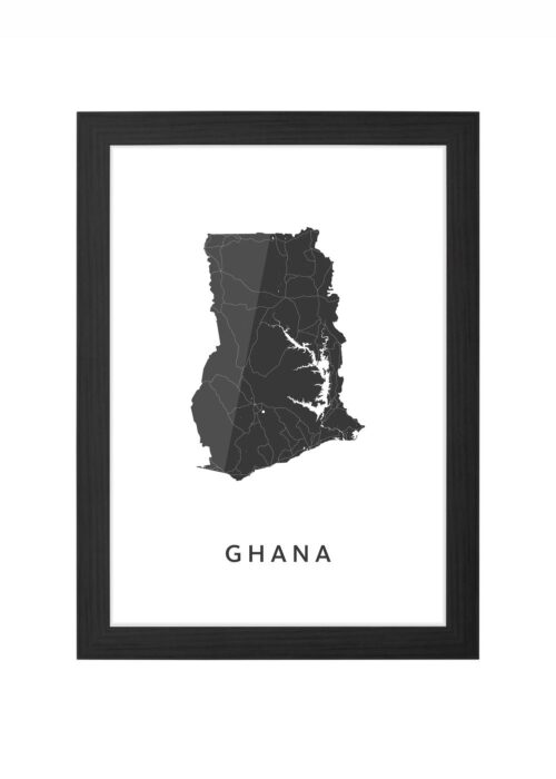 ghana landkaart poster ingelijst in zwarte lijst