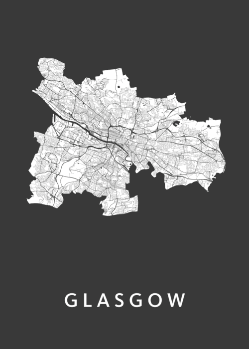Glasgow Black Stadskaart Poster Kopen
