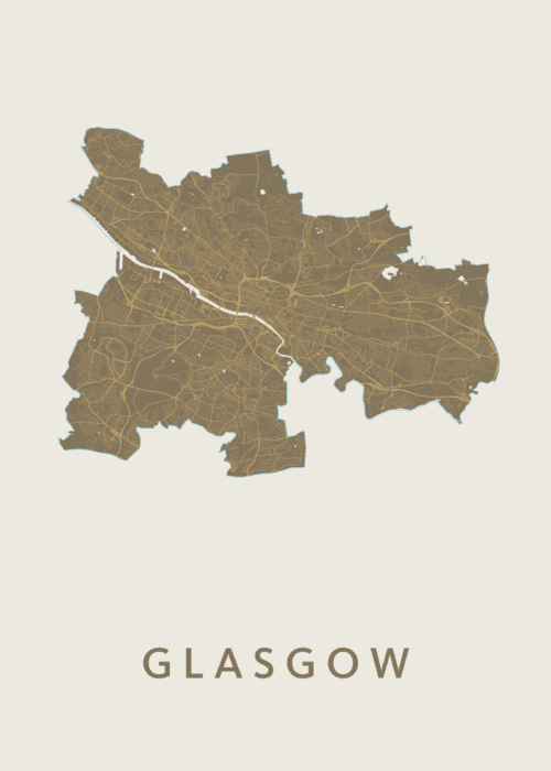 Glasgow Gold Stadskaart Poster Kopen
