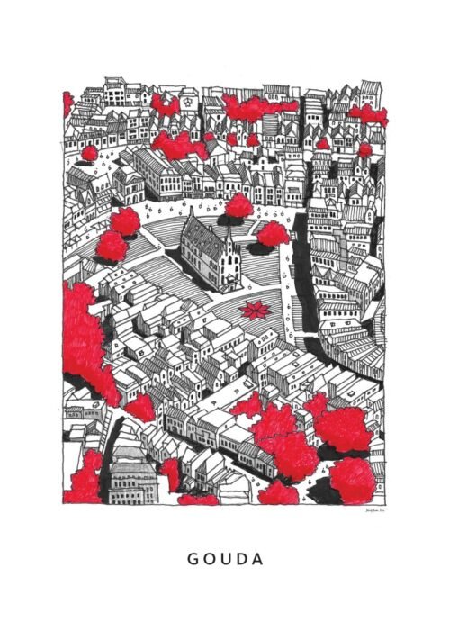 Gouda van boven lijntekening print