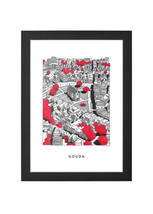 gouda van boven lijntekening poster ingelijst in zwarte lijst