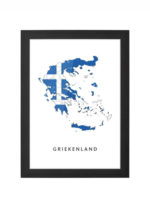 griekenland landkaart poster landvlag ingelijst in zwarte lijst
