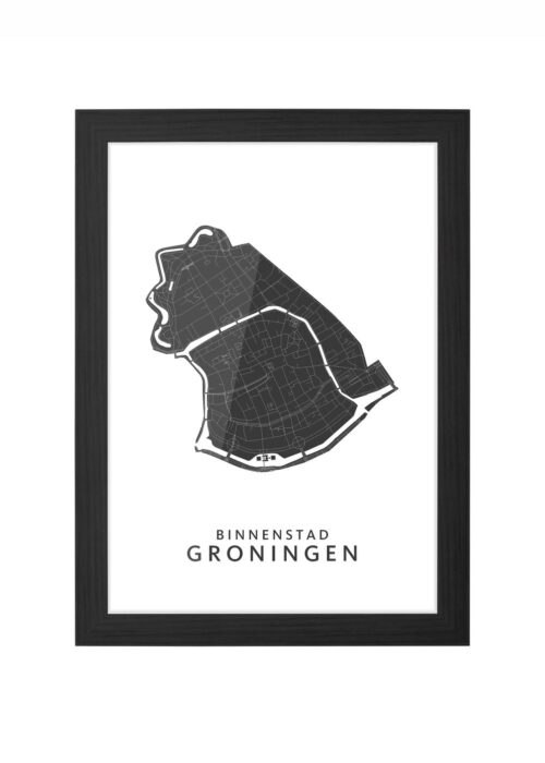 de binnenstad wijkkaart groningen ingelijst in zwarte lijst
