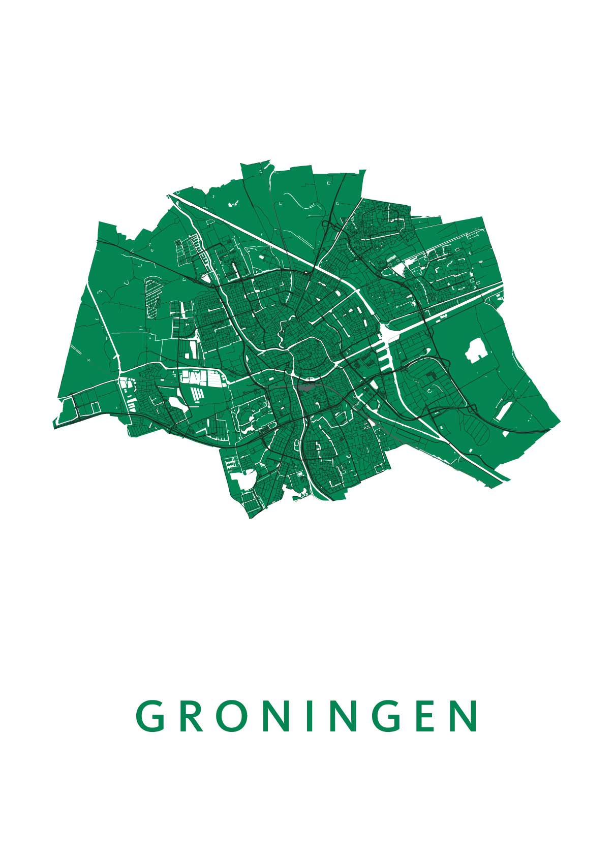Groningen Stadskaart Poster Groen Wit