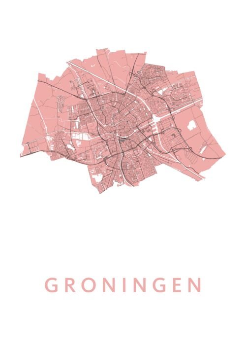 Groningen Stadskaart Poster Roze