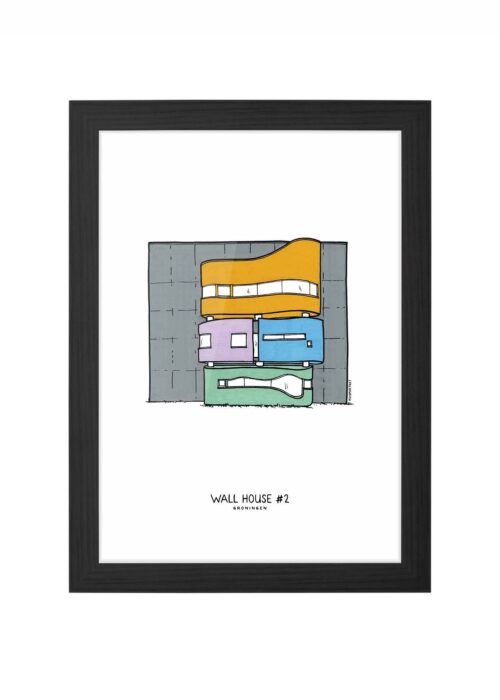 wall house #2 lijntekening poster ingelijst in zwarte lijst
