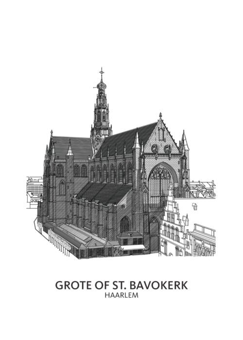 Grote of St.-Bavokerk - Haarlem lijntekening print