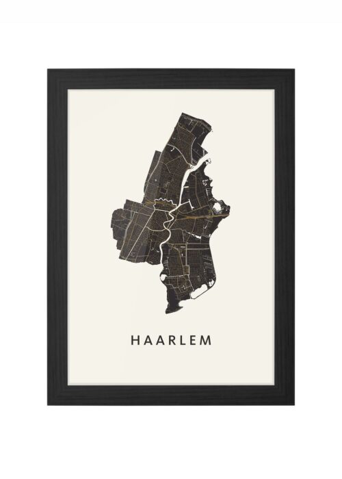 haarlem stadskaart poster khaki ingelijst in zwarte lijst