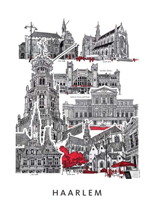 Stadsschets van Haarlem lijntekening print