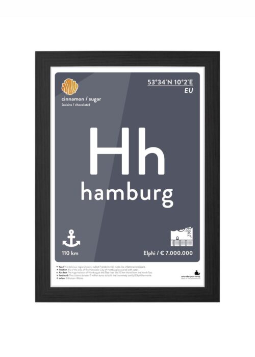 hamburg typografie poster ingelijst in zwarte lijst