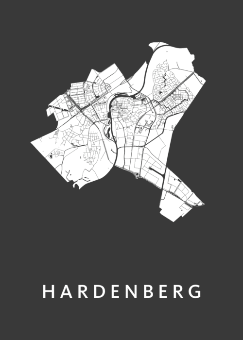 Hardenberg Black Stadskaart Poster Kopen