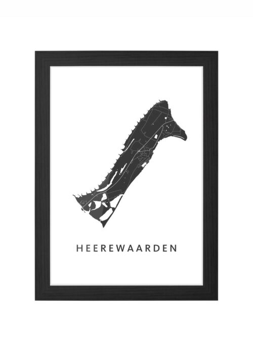 Heerewaarden White Stadskaart Plattegrond Poster ingelijst in zwarte lijst