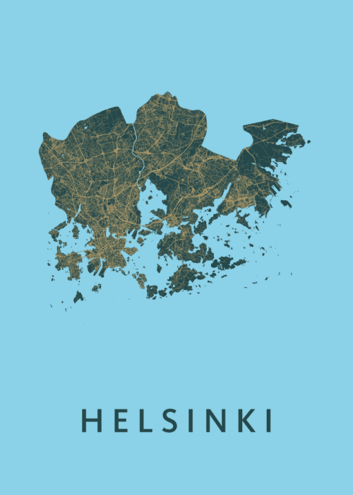 Helsinki Azure Stadskaart Poster Kopen