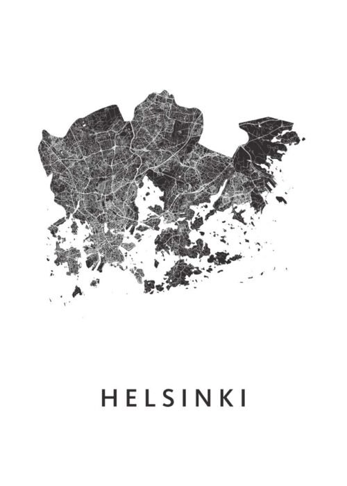 Helsinki White Stadskaart Poster Kopen