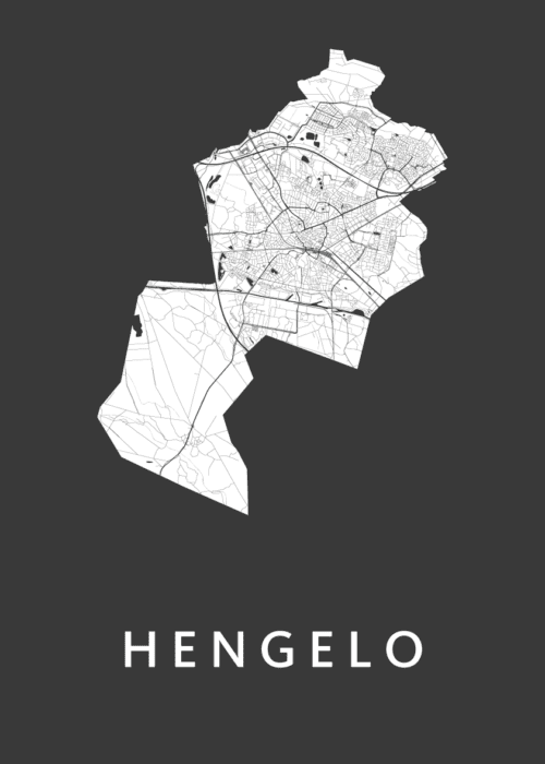 Hengelo Black Stadskaart Poster Kopen