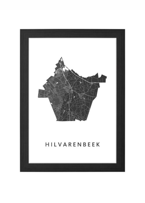 hilvarenbeek kaart poster ingelijst in zwarte lijst