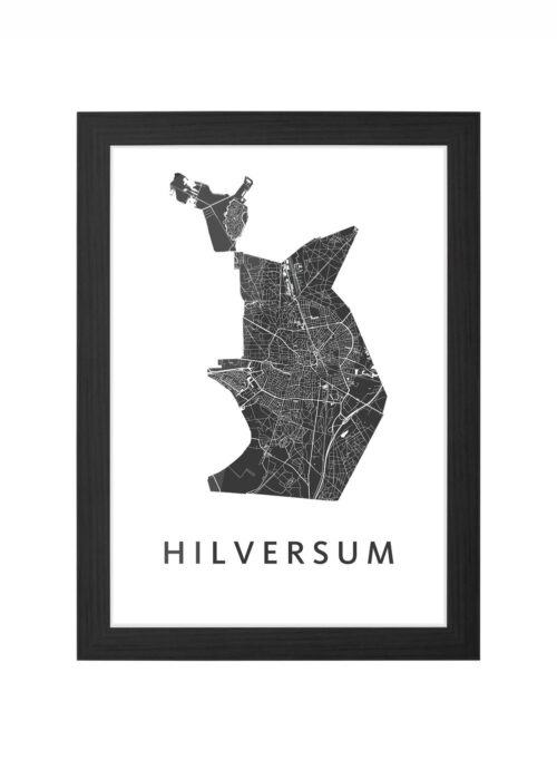 hilversum stadskaart poster ingelijst in zwarte lijst