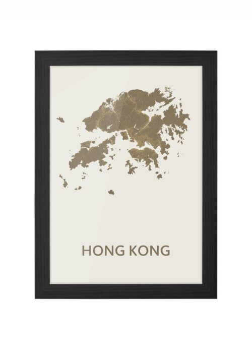 hong kong stadskaart poster ingelijst in zwarte lijst