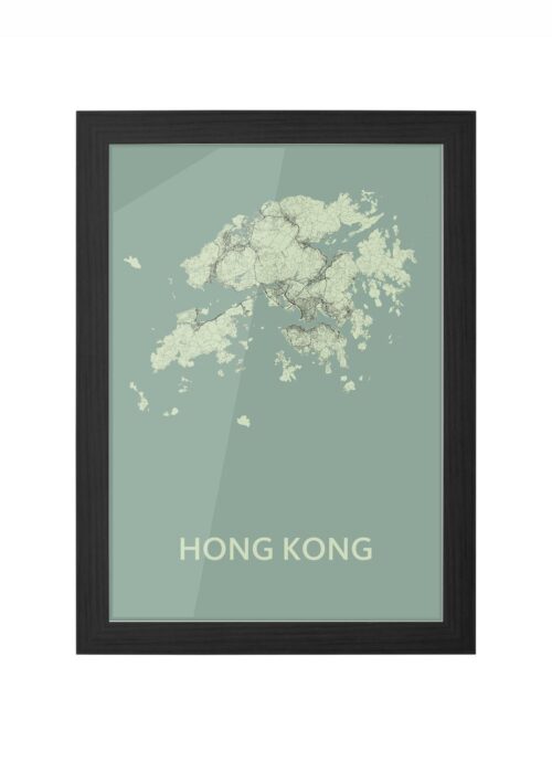 hong kong stadskaart poster ingelijst in zwarte lijst