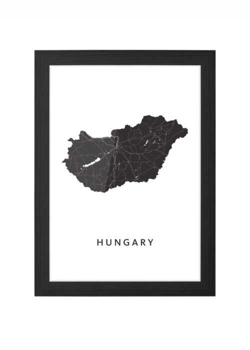 hungary landkaart poster ingelijst in zwarte lijst